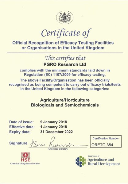 PGRO ORETO Certificate